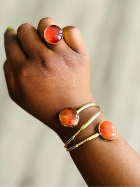 Pure BraSs Orange Stone Cuff Bracelet